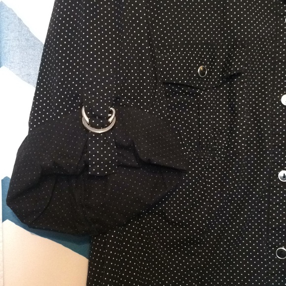 Black & white polka dot long button up blouse - Picture 3 of 7